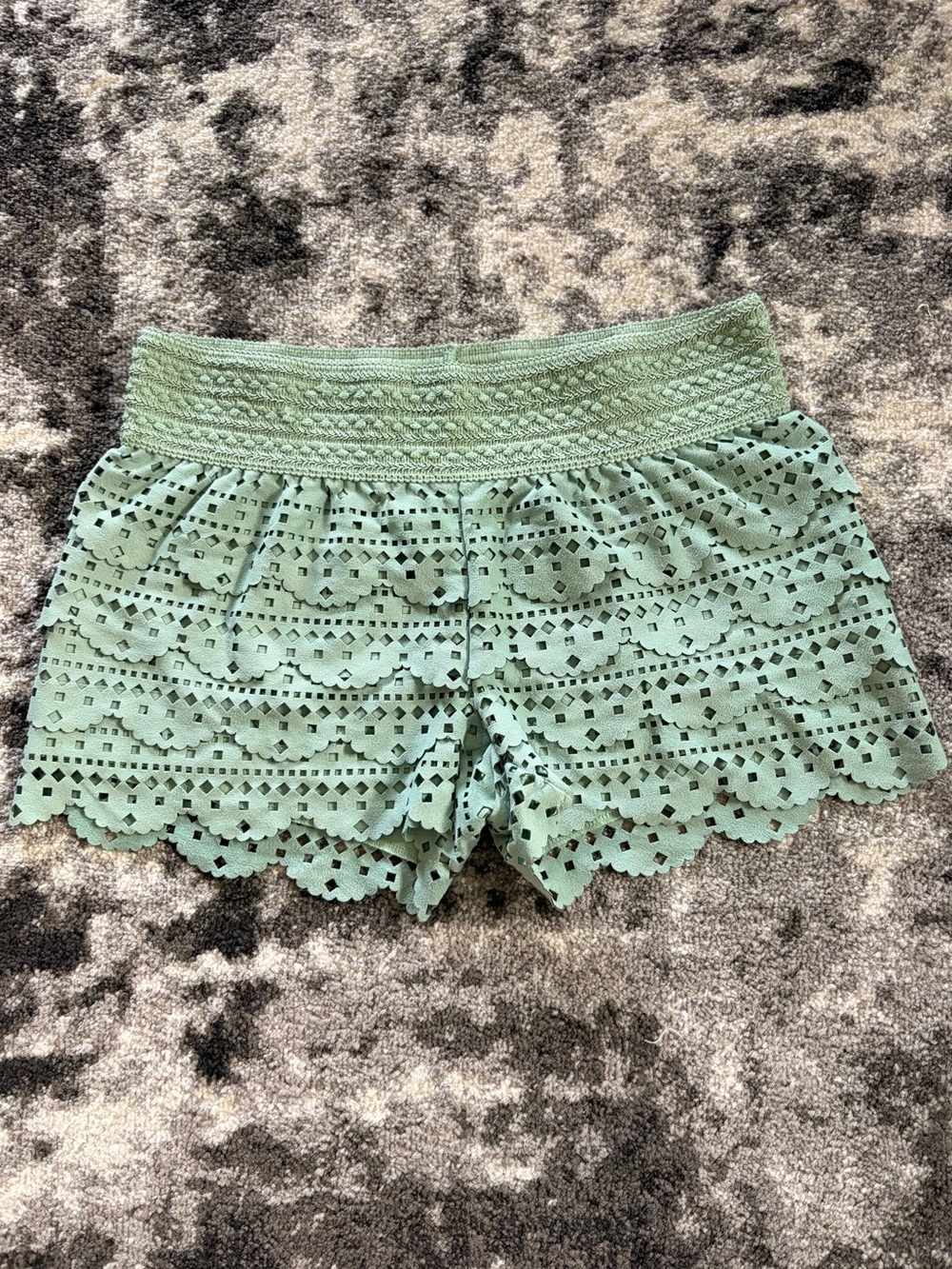 Mint Eyelet Lace Scallop Hem Shorts